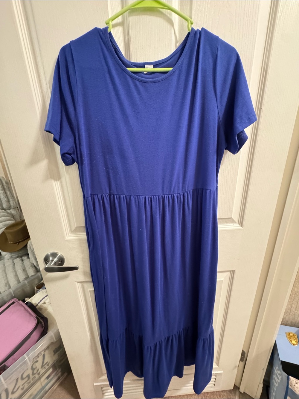 Women’s Maxi Dress in Royal Blue - Casual Short Sleeve Tiered Style